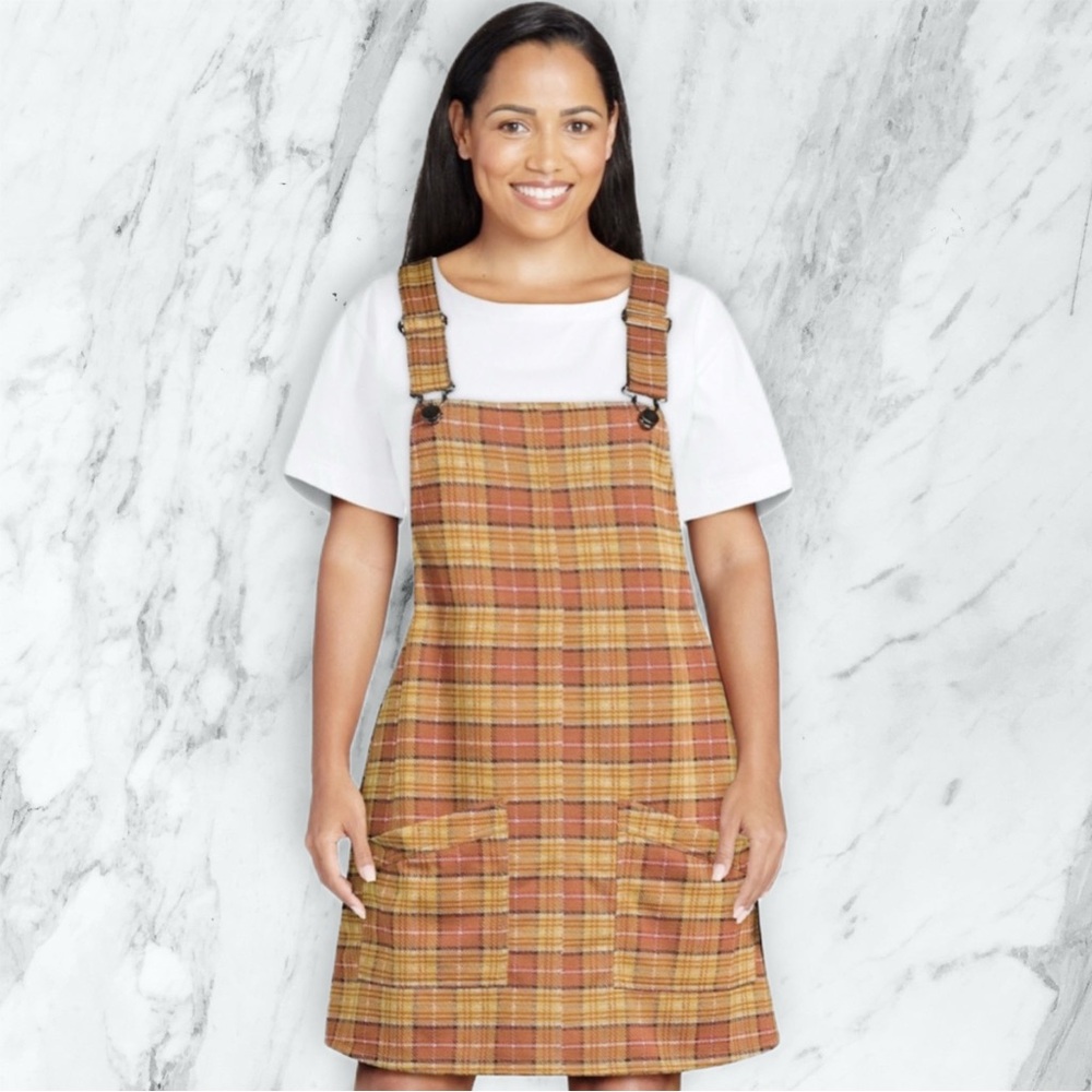 NO BOUNDARIES 🧡 Brown & Yellow Overalls Pinafore Mini Dress w/ Pockets Juniors